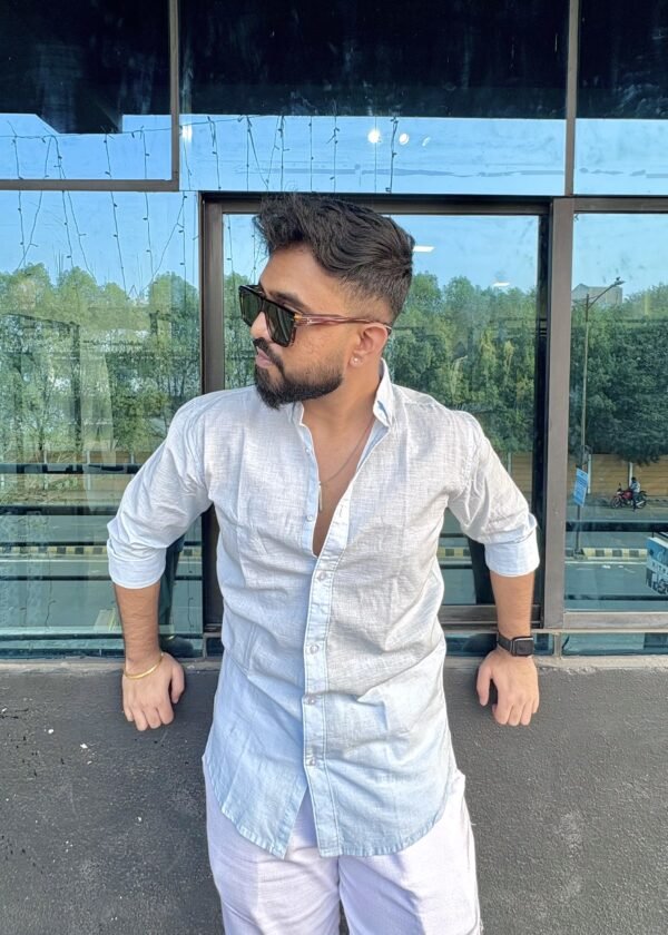 Light Rich Blue Linen Shirt Premium Comfort